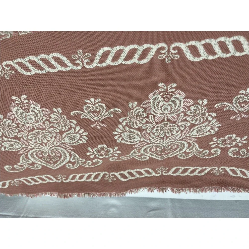 Vintage MCM Austrian Woven Table Runner Mauve Floral Cottagecore Shabby Chic